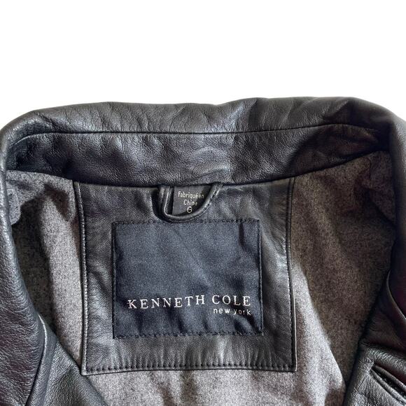 Vintage KENNETH COLE Mens Genuine Leather Coat Jacket Black Large Classic Grunge - Picture 8 of 12